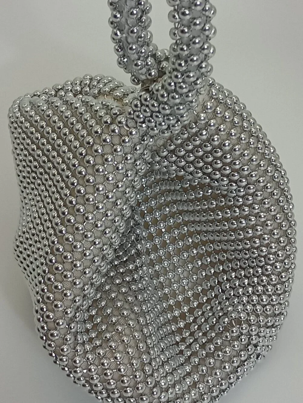 Silver Beaded Hobo Shoulder Bag Y2K Evening Party Purse Rhinestone Look
